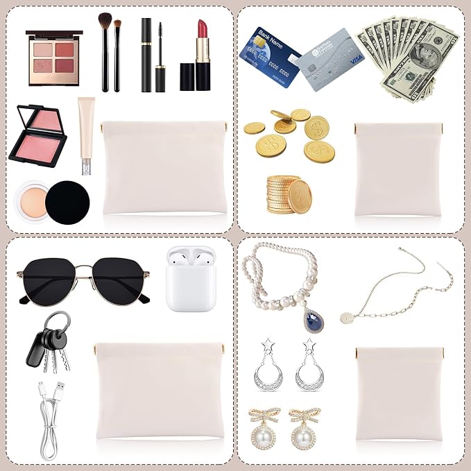 2 PCS Ladies Small Makeup Bag for Purse,Small Makeup Pouch,Purse organizer,Coin purse lipstick Cosmetic Accessories Organizer,Travel Set Organizer,Waterproof Portable Zipperless Self-Sealing(Cream)