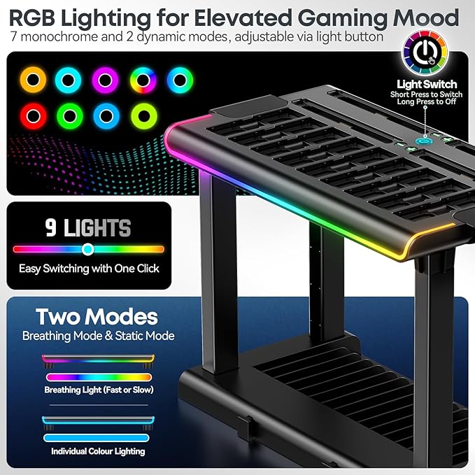 Switch 2/1/OLED RGB Organizer Station with Controller Charging Dock, Switch Storage Stand, Joycon 1/2 Charger, Gaming Accessories Holds TV Dock, 16 Game Cases, 18 Game Cards, and 2 Pro Controllers