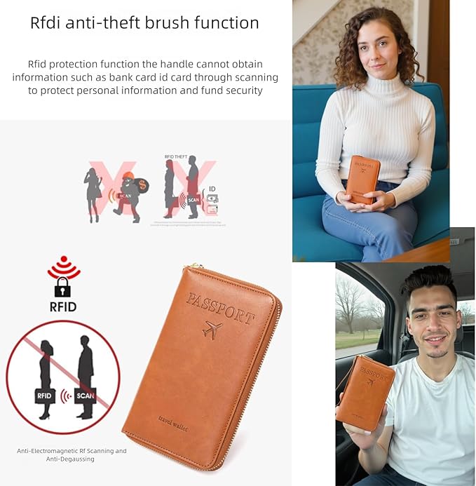 RFID Passport Holder for Travel - Cruise Essentials 2025 with RFID Blocking Sleeves | Anti-Theft Travel Wallet Document Organizer for Women & Men (Grey)
