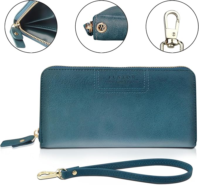 FT FUNTOR Wristlet Wallets for Women, Ladies PU Vegan Leather Clutch Wallet Zip around Phone Purse Card Holder Organizer