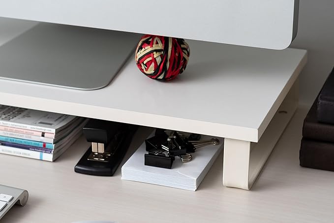 IRIS USA 1-Tier Multi-Purpose Modern PC Monitor Organizer Stand with Metal Legs, Ergonomic Desktop and Countertop Riser for Computer Laptop TV Kitchen Pantry and Closet Organization, White