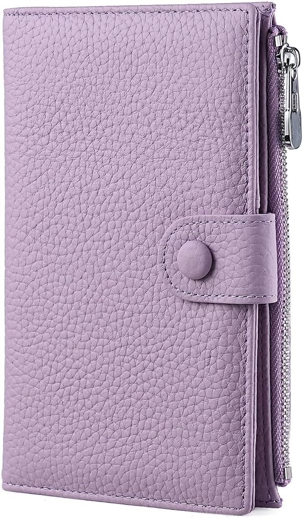 Genuine Leather RFID Blocking Passport Wallet for Women, International Travel Organizer with Card Slots, ID Window, Zipper Coin Pocket and SIM Slots,Purple