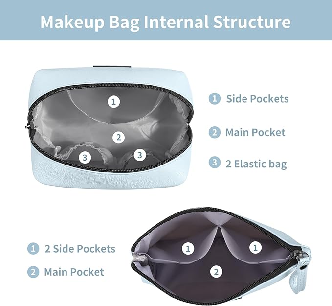 Cosmetic Bags for Women Small Makeup Bag for Purse Pu Leather Makeup Pouch Travel Makeup Bag with Zipper Make Up Bag for Travelling