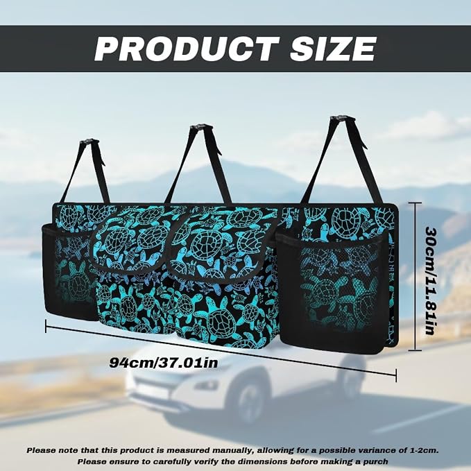 Blue Turtle Print Car Trunk Organizers for Women Foldable Magnetic Cover Backseat Cargo Storage Bag with Elastic Net SUV, Truck, MPV Car Accessories