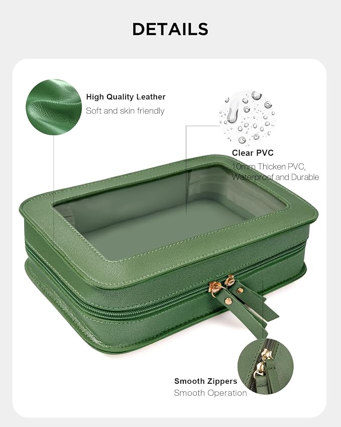 LETGO Clear Makeup Bags,TSA Approved Toiletry Bag with Zipper,Sunscreen Bag Clear Makeup Toiletry Pouch Beach Vacation Essentials for Women Teen Girls Gifts(Vintage Green)