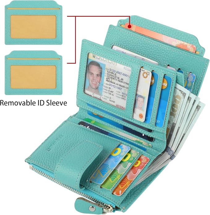 Lavemi Small Compact Women Wallet RFID Blocking Genuine Leather Bifold Purse with ID Windows