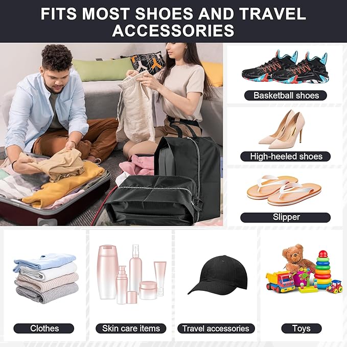 Shoe Bags for Travel, 4 Pack Extra Durable Travel Shoe Bags for Storage and Packing, Reusable Water-proof Shoe Bag with Smooth Zipper, Portable Travel Essentials