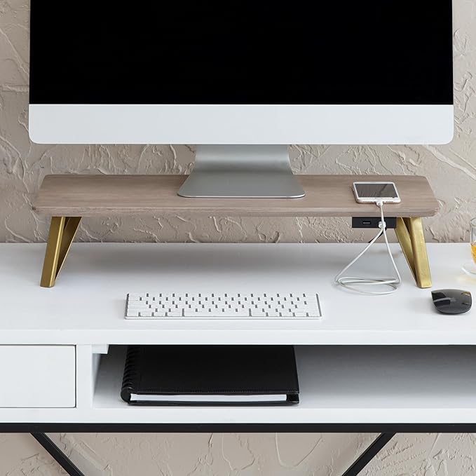 Anji Mountain Monitor Stand - Desktop Organizer & Laptop Riser, Ergonomic Monitor Riser, Space-Saving Monitor Stand for Desk, Durable Construction, Easy Assembly, Ideal for Home & Office,Biscotti