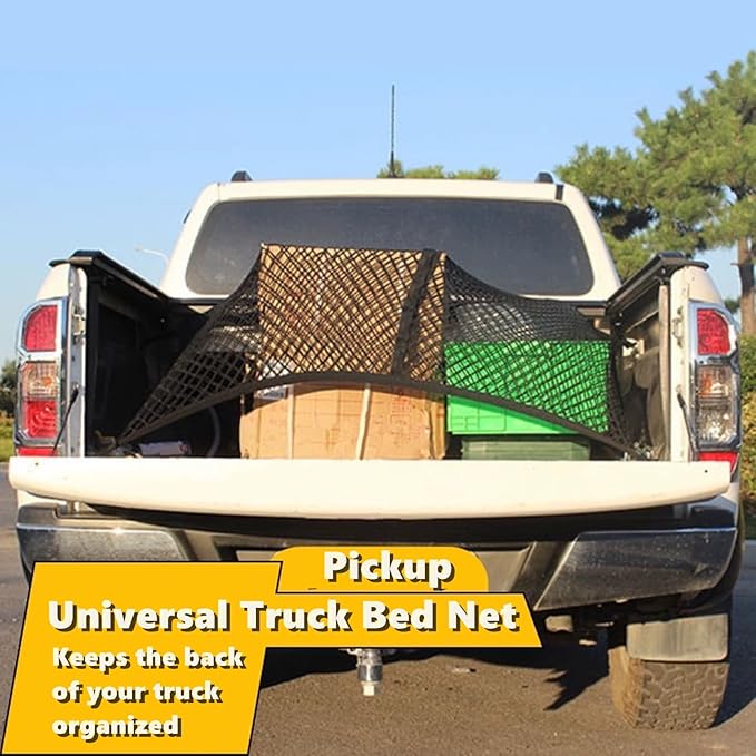 Cargo Net Suitable for Daily Light Loads of SUV Trucks,Mesh Organizer 4'x4' Stretches to 7'x7',Highly Elastic Truck Bed Net for Pickup Truck Bed