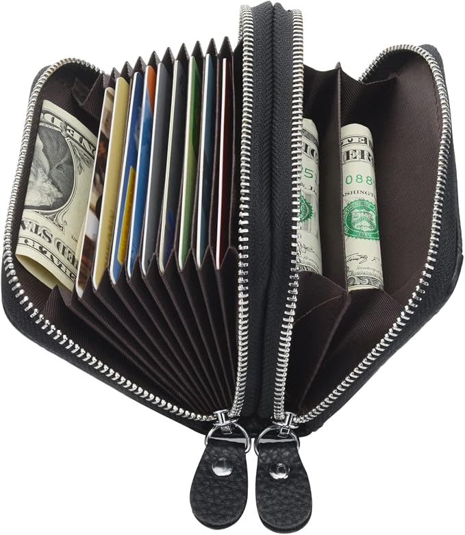 traderplus Women's RFID Blocking Leather Zipper Card Wallet Small Purse Credit Card Case Holder for Mother Day Gift (Black)