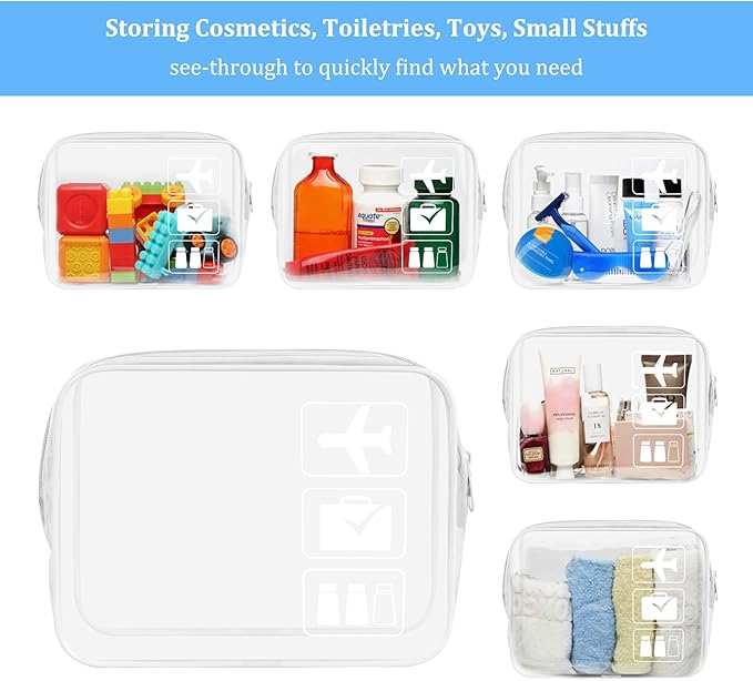 sogiv 3Pcs TSA Approved Toiletry Bag, Clear Travel Toiletry Bag, Clear Makeup Bag, Waterproof Travel Makeup Cosmetic Bag, Carry On Airport Airline Quart Size Travel Bag for Women Men (White)