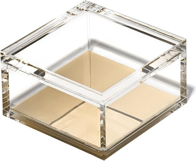OfficeGoods Acrylic Desk Organizer w/Gold Base – Functional & Elegant Odds & Ends Box for Display or Storage – Perfect for Home or Office, Kitchen, Bathroom Vanity, Curio Display - Medium