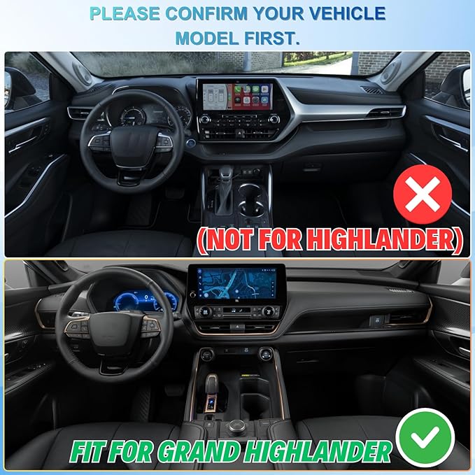 3Pcs Grand Highlander Center Console Accessories for 2026 2025 2024 Toyota Grandhighlander Screen Dashboard Organizer - Middle Console Divider & Wireless Charging Anti-Slip Mat Protector Interior