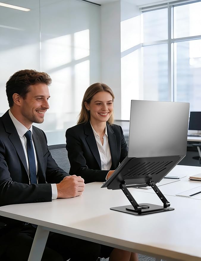 Adjustable Laptop Stand with 360 Rotating Base, Computer Stand for Laptop Ergonimic Foldable Laptop Riser for Desk Compatible with MacBook Pro/Air Notebook up to 16 Inches, Black