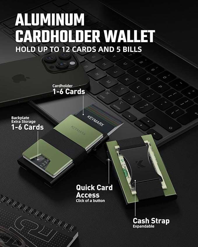 Metal Wallet for Men Minimalist Pop Up RFID Blocking Front Pocket Wallet Cash Strap for Men