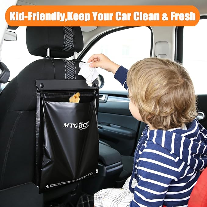 Disposable Car Trash Bags Hanging (Set of 40) - Leak-Proof, Smell-Proof, 18 x 12Inches Recycled Car Garbage Bags, Automobile Trash Container, Road Trip Essentials, Black-Large