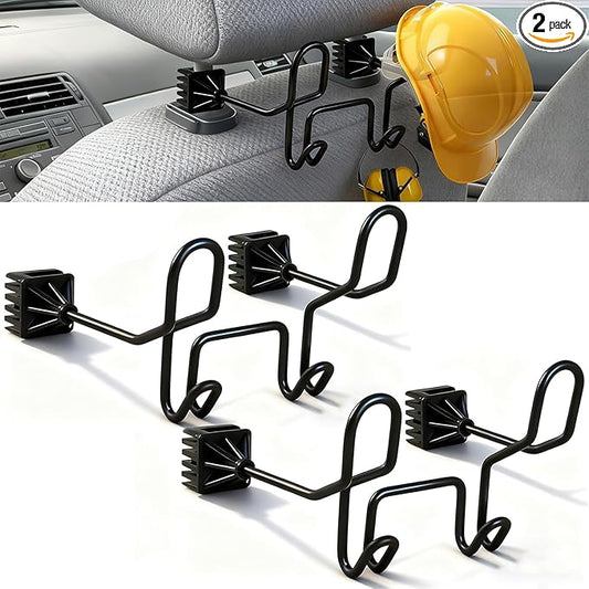 2-Pack Hard Hat Holder for Truck Seat - Dual Heavy Duty Car Headrest Hooks for Construction Gear, Caps & Groceries | Universal Fit for Vehicles