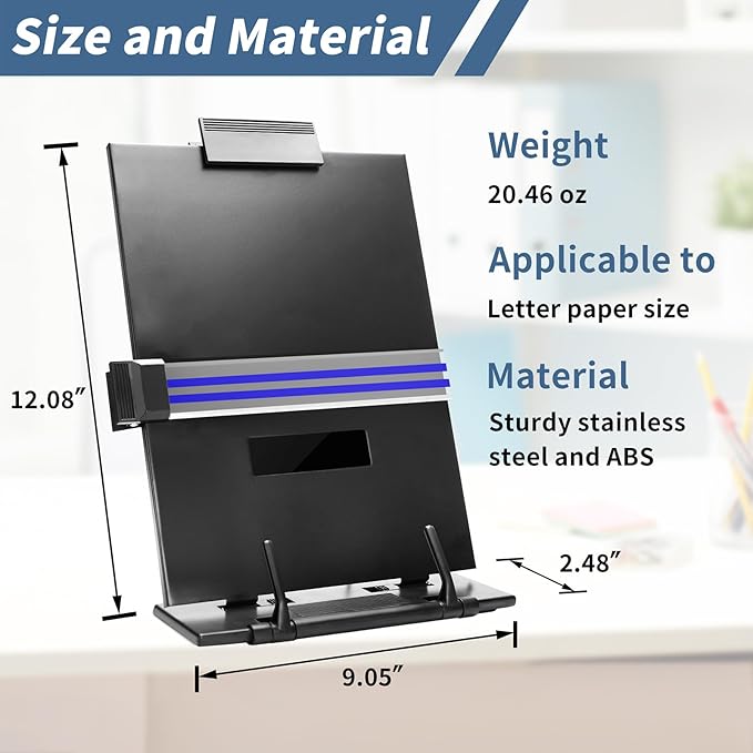 TONOS Paper Stand Document Holder - Quality Document Holder for Desk, Paper Stands for Desk When Typing, Sturdy Stainless Steel Copy Holder, Adjustable Angle, Papers Holder Stand for Desk Typing