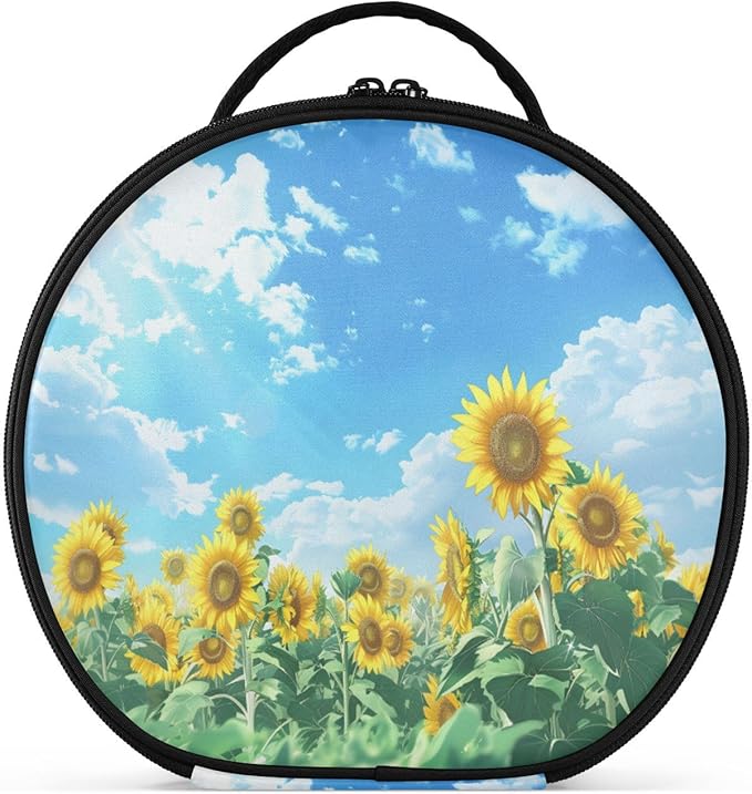 senya Round Cosmetic Pouch Travel Makeup Train Case Sunflower Makeup Organizer Bag with Adjustable Dividers Portable for Cosmetics Makeup Brushes Toiletry Jewelry Accessories