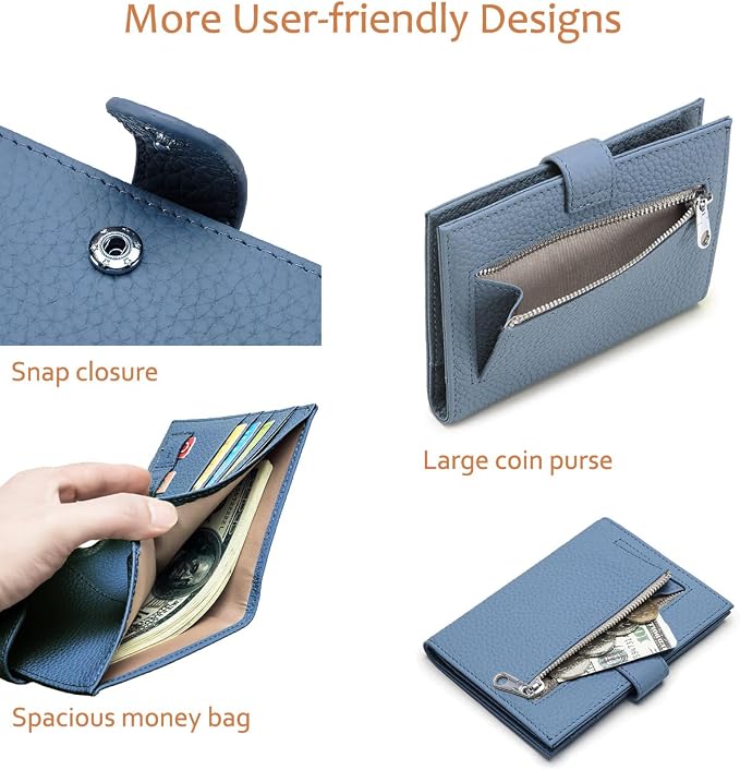 Leather RFID Blocking Passport Holder for Travel Women | Multiple Slim Passport Wallet for Women with Card Slots, Zipper Coin Pocket, Travel Passport Cover Case Gift Ready Denim Blue
