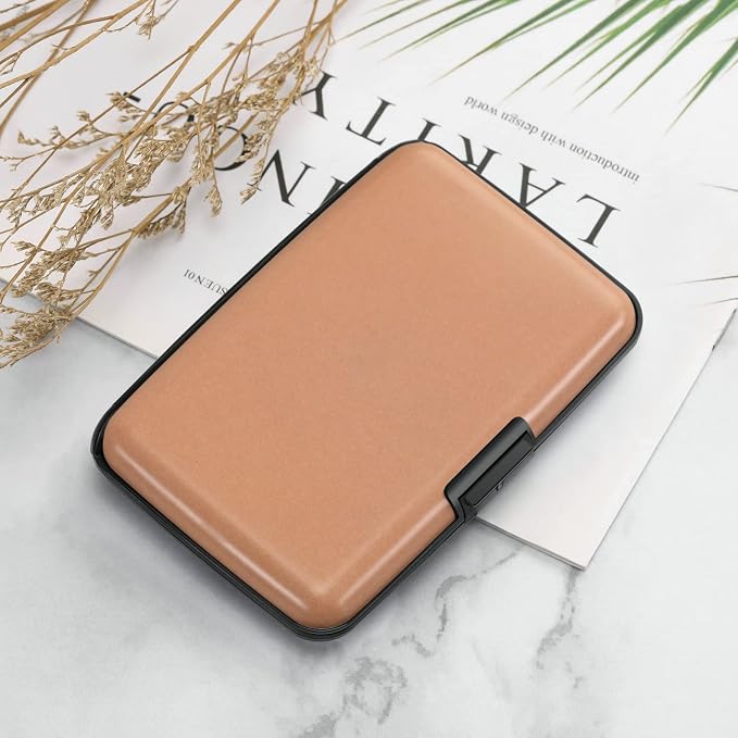 ELFISH RFID Blocking Credit Card Protector Aluminum ID Case Hard Shell Business Card Holders Metal Wallet for Men or Women（Matte Light Pink