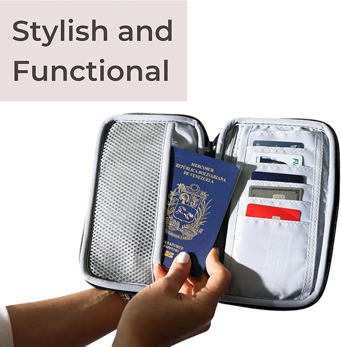 POPUPS Passport Travel Wallet for Women - Large Multiple Document Organizer and Holder with Wristlet (Black)