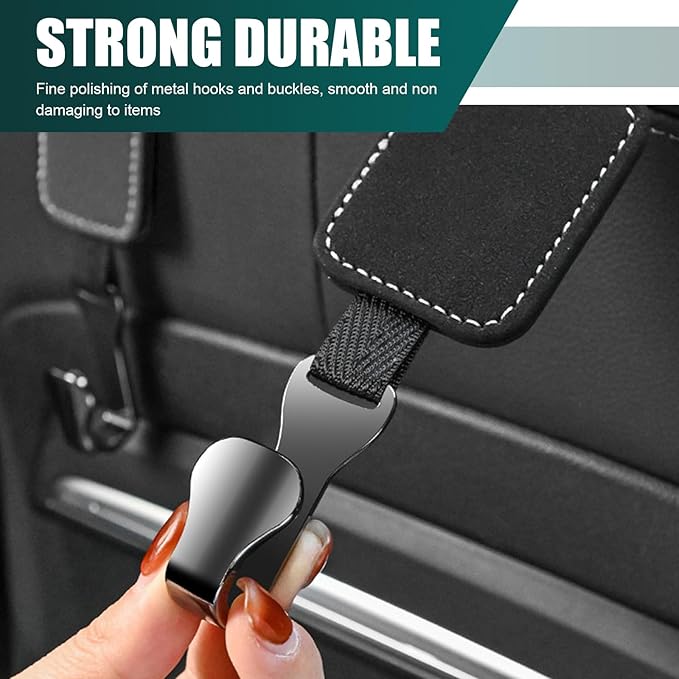 2 PCS Car Seat Headrest Hooks, Seat Back Suede Leather Hook, Auto Multifunctional Hook Hangers Storage Organizer Interior Accessories, Universal for Most Cars Models (Black)