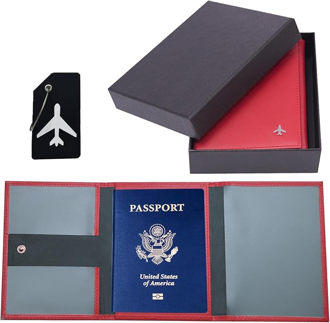 Pilot Wallet Passport Holder RFID Blocking Nappa Leather Travel Wallet, Stylish Travel Companion for Aviation Professionals (Red)