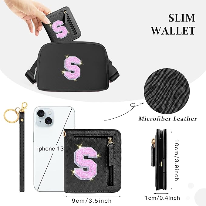 COSHAYSOO Initial RFID Wallet Small Monogrammed Letter Birthday Christmas Gifts for Preteen Tween Teen Girls Age 5 6 7 8 9 10 11 12 13 14 15 Year Old Preppy Cute Girly Stuff Travel Things Black S