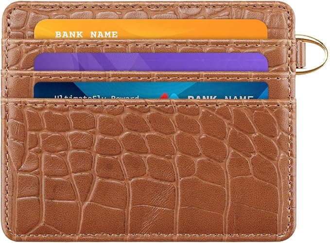 Slim Credit Card Holder Crocodile Wallet Women Thin Alligator Wallets RFID Blocking Minimalist Lightweight Small Cute Cards Holders with ID Window, Brown
