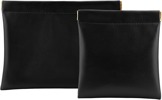 2 PCS Ladies Small Makeup Bag for Purse,Small Makeup Pouch,Purse organizer,Coin purse lipstick Cosmetic Accessories Organizer,Travel Set Organizer,Waterproof Portable Zipperless Self-Sealing(Black)