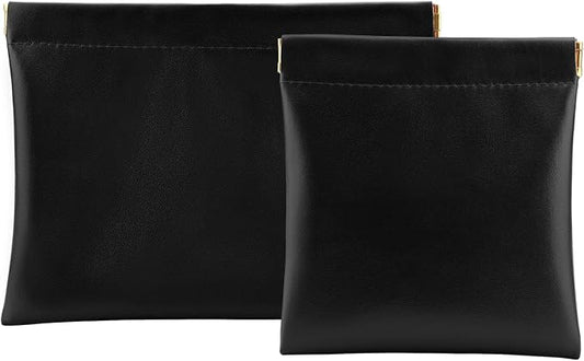 2 PCS Ladies Small Makeup Bag for Purse,Small Makeup Pouch,Purse organizer,Coin purse lipstick Cosmetic Accessories Organizer,Travel Set Organizer,Waterproof Portable Zipperless Self-Sealing(Black)