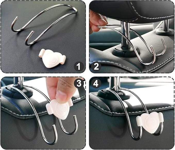 Heavy Duty Car Seat Headrest Hooks for Purse, Backpack Grocery Bags-2 PackMetal Auto Backseat Organizer with Non-Slip Rubber Covers – Multi-Purpose Hanging Hooks for Home, Office & Door