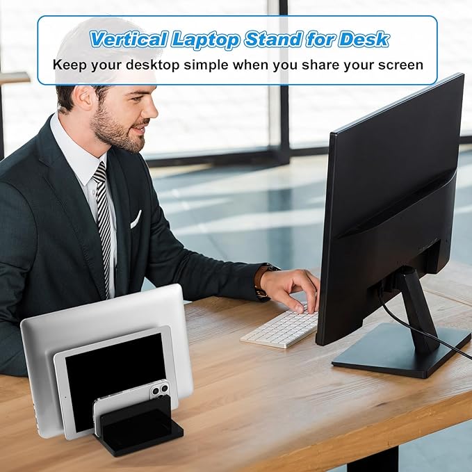 Chunful Adjustable Vertical Laptop Stand for Desk, Acrylic 3 Slot Laptop Holder Desktop, Invisible Desktop Notebook Dock for Notebook Computer, All Gaming Laptops up to 17''