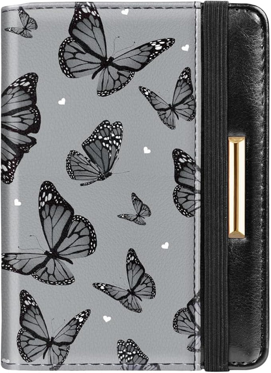 Passport Holder Cover,Traveling Passport Case Cute Passport Wallet for Women,Black Butterflies