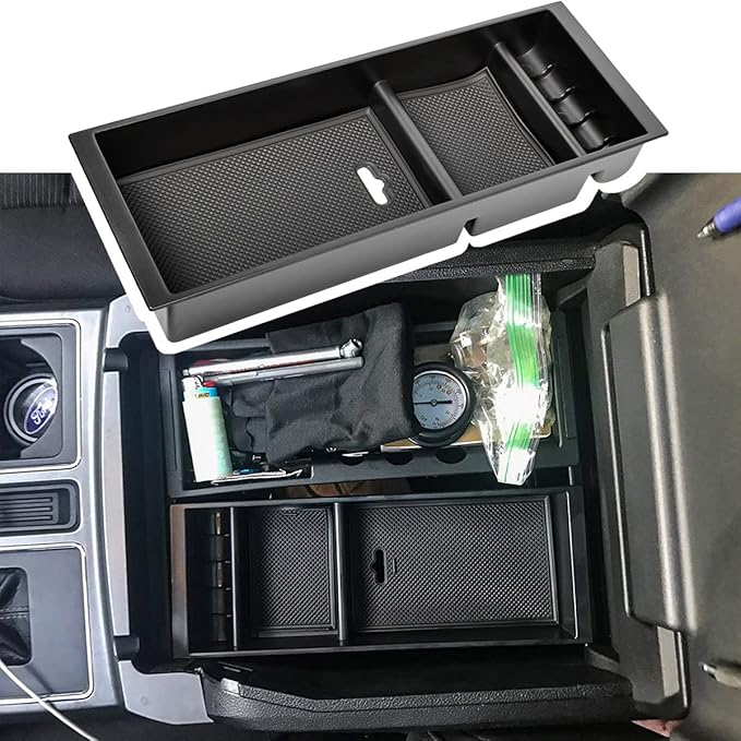 EDBETOS Center Console Organizer Compatible with Ford F150 Accessories 2015-2020 F-150/2017-2022 F250 F350 SuperDuty Armrest Insert Tray Storage Box ABS -Full Console w/Bucket Seats ONLY,Black