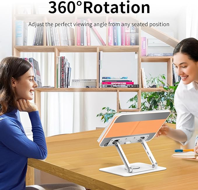 Adjustable Acrylic Book Stand for Reading in Bed, Book Holder Stand for Reading Hands Free, Cookbook Stand for Kitchen Counter, Reading Stand Book Holder for Couch, 360° Rotating & Page Clips