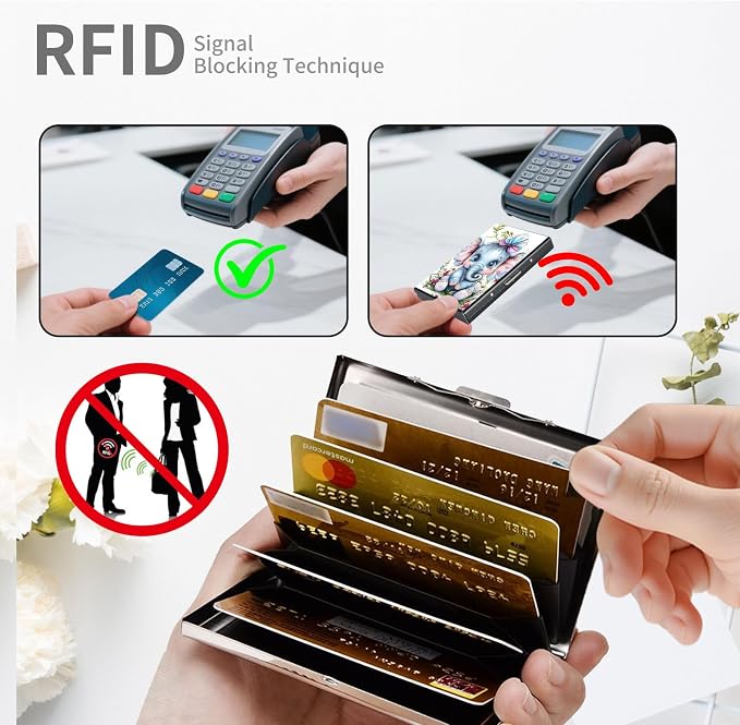 RFID Metal Wallet Credit Cards Holder Slim Mini Business Card Holder Metal ID Case Gift for Men Women,Baby elephant