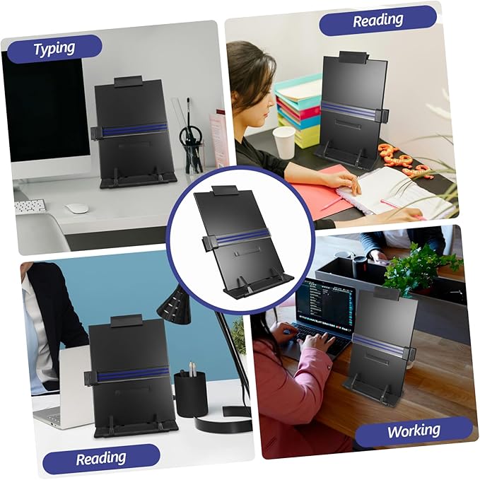 Adjustable Reading Stand for Desk Lightweight Copy Holder with Tilt Angle for Students and Office Use Black Document Holder