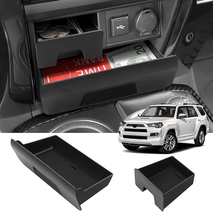 Hellet Center Console Organizer Storage Drawer Compatible with Toyota 2014-2020 2021 2022 2023 2024 4Runner Interior Accessories 2-piece Set Storage Box Insert Organizer Tray