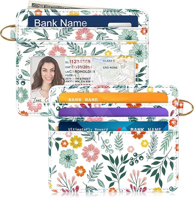 Slim Minimalist Front Pocket RFID Blocking Credit Card Holder Small Wallet Cute Card Cases for Women,Green Leaves