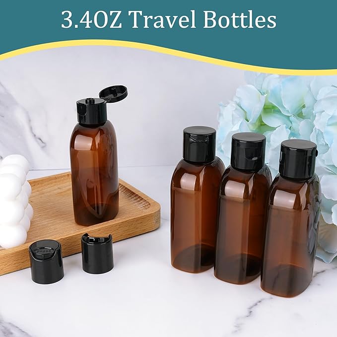 Cosywell Travel Shampoo Bottles 4pcs 3.4oz TSA Approved Travel Size Bottles for Toiletries Leak Proof Empty Lotion Containers with Flip Cap Small Plastic Squeeze Bottle
