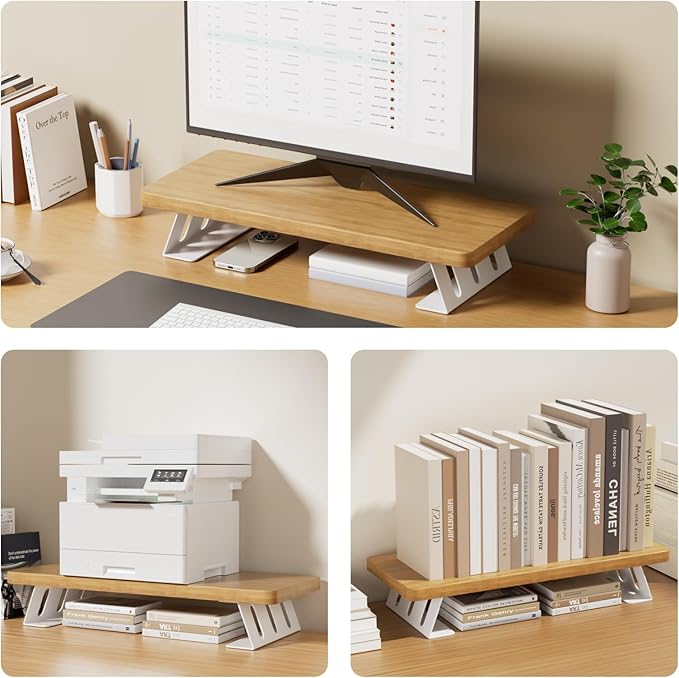 Monitor Stand - 24 Inch Wood Monitor Stand Riser, 220 Pounds Load Capacity Desk Monitor Riser for Laptop/PC/Printer, Desktop Stands Organizer for Home Office