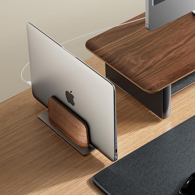 UPERGO Wooden Vertical Laptop Stand, Desk Tray and Headphone Stand