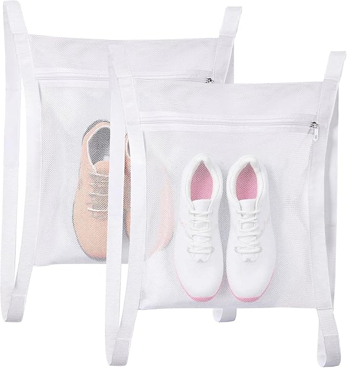 Shoe Dryer Bag, Mingting 2 Pack Large Wash Dry Net Bag 15.7x15.7 Inch for Sneaker Shoes Laundry Dryer Bags with Zipper and Strap for Most Dryers Door,White