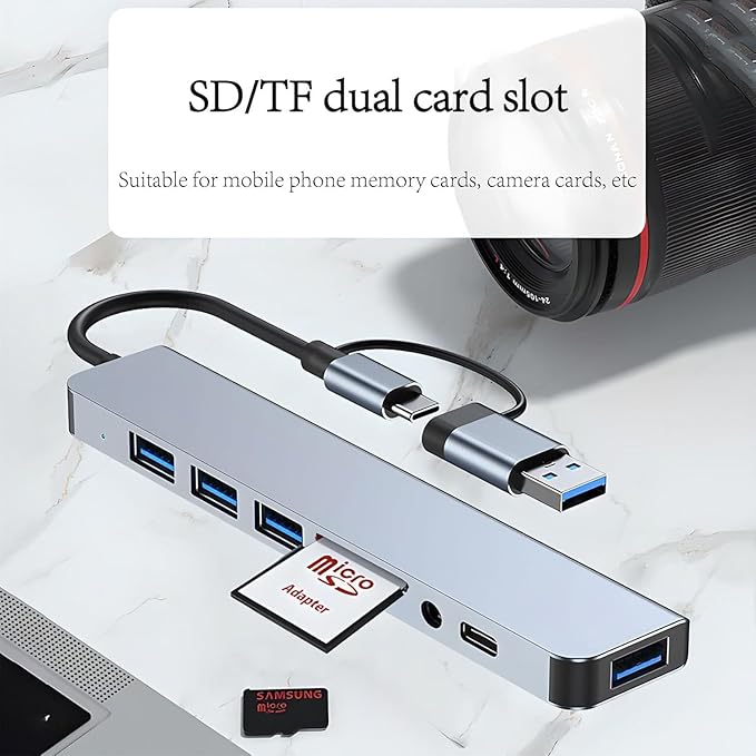 USB C Hub Upgrade 8 in 1 USB Splitter Port Extender for Laptop, USB 3.0 Hub USB Adapter&USB C Splitter 4 USB 1 USBC TF/SD Card Reader Audio Output Compatible with MacBook/Pad/Laptop/Phones