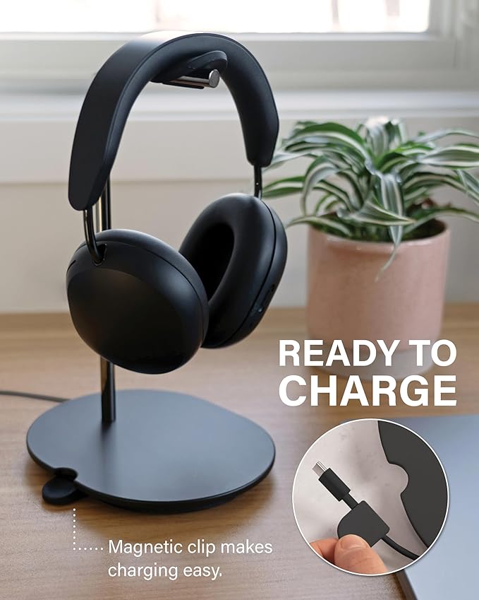 Sanus Sonos Ace Headphones Stand - Premium Stand w/Silicone Cradle Prevents Creasing & Built-in Cable Management w/Magnetic Clip for Fast Charging - Tool-Free Setup - Black Sonos Headphones Holder