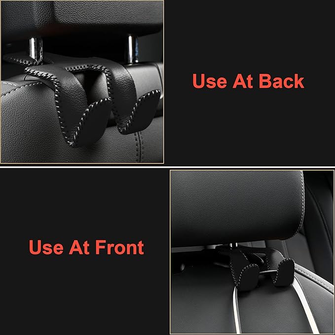 AMVOYOA 【2021 Upgraded】 Car Purse Hook, 2 in 1 Car Seat Headrest Hooks Durable Hanger Storage Holder Leather Organizer for Hanging Grocery Bags, 1 Pack, Beige