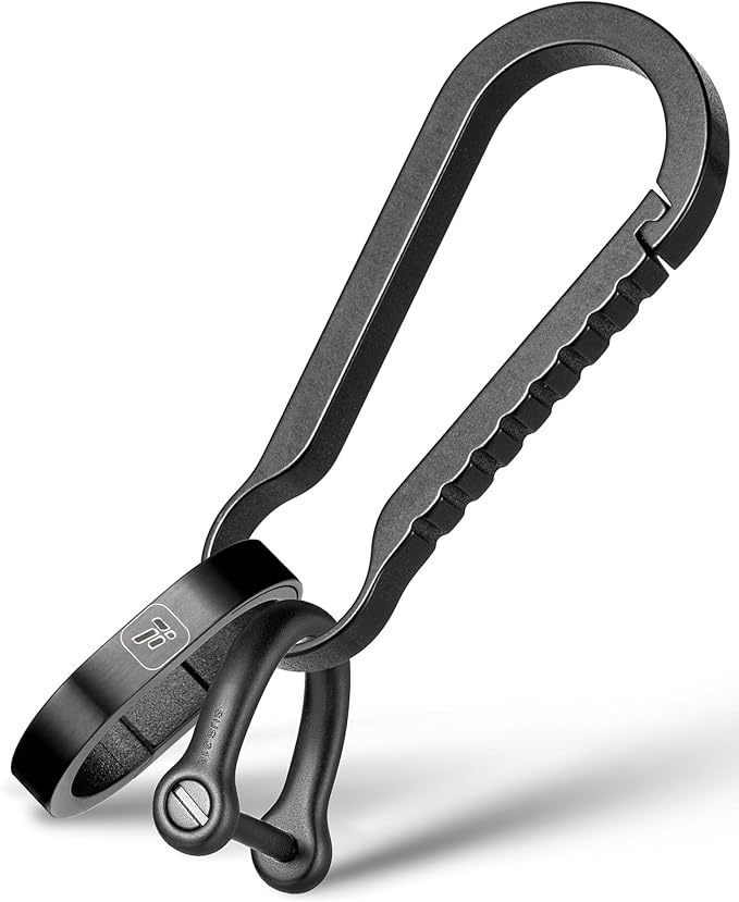 FEGVE Titanium Key Chain Clip with Side-Pushing Key Ring & 2/3inch D Ring for Car Fob Keys