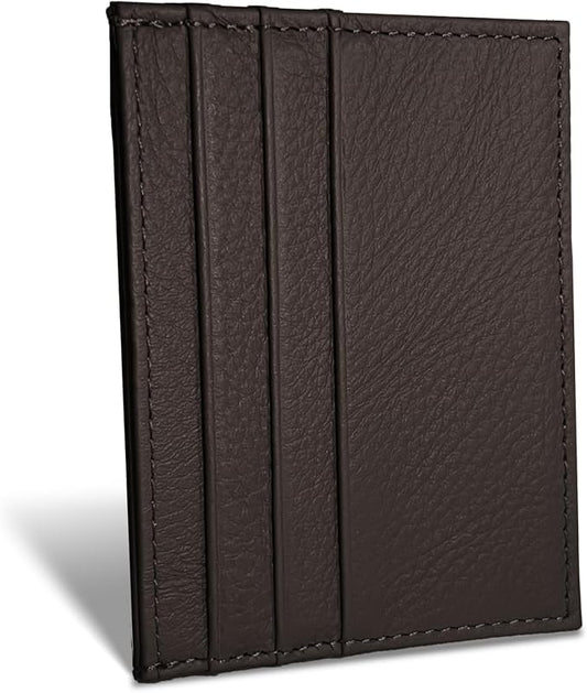 WOXVM Credit Card Holder Wallet RFID Blocking Slim Credit Card Cases Holder Premium Leather Minimalist Front Pocket Small Wallet with 6 Card Slots and 1 Pockets for Men Women (Dark Brown)